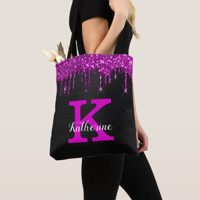 Bolso De Tela Girly Black Neon Plum Purpurinas Dris Monograma No (Detalle)