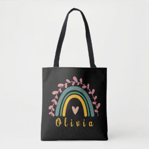 Bolso De Tela Girly Boho Rainbow con nombre personalizado