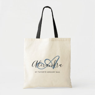 Bolso De Tela Girly Denim Blue Elegant Script Name Monograma
