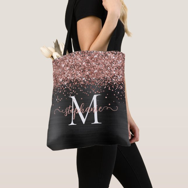 Bolso De Tela Girly Glam Black, falsa Purpurina de Brown (Detalle)