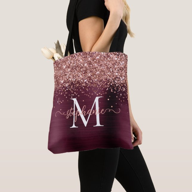 Bolso De Tela Girly Glam Burgundy, la falsa Purpurina de Brown (Detalle)