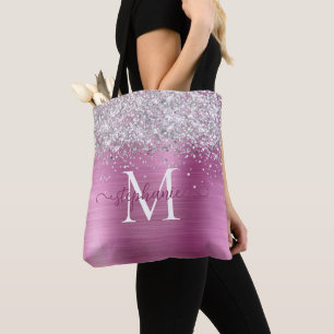 Bolso De Tela Girly Glam Pink, Purpurina de imitación de plata