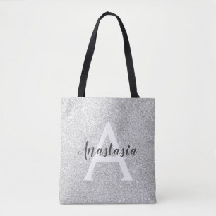 Bolso De Tela Girly Glam Silver Purpurina espárragos Monograma N