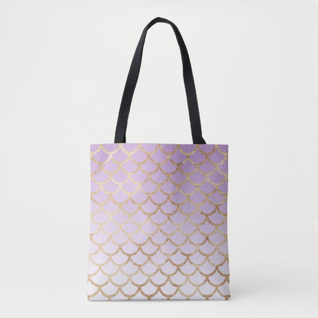 Bolso De Tela Girly Lilac Purple Gold Mermaid Purpurinas (Anverso)