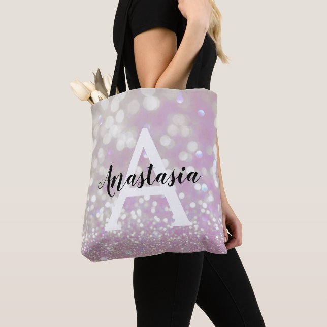 Bolso De Tela Girly Lilac Shimmer Purpurina Esparkles Monograma  (Detalle)