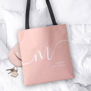 Bolso De Tela Girly Monograma caligrafía Coral Rubor Pink