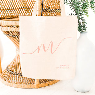 Bolso De Tela Girly Monograma caligrafía Coral Rubor Pink