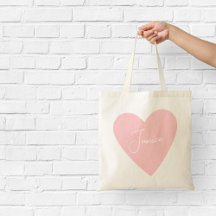 Girly Peach Heart Tote con nombre
