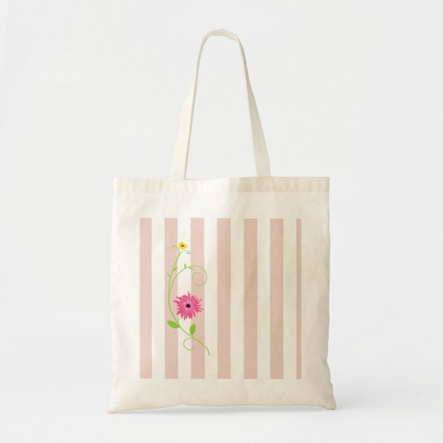 Bolso De Tela Girly Pink Flowers And Stripes (Frente)
