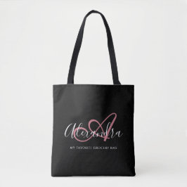 Bolso De Tela Girly Rosa Dorado Elegante Logotipo de Nombre en L