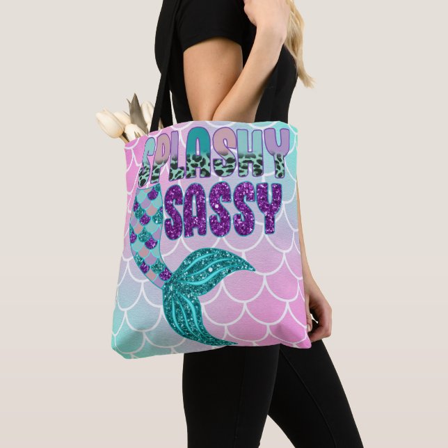 Bolso De Tela Girly Splashy Sassy Pink Purple Green Mermaid (Detalle)