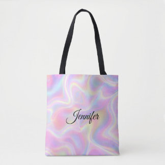 Bolso De Tela Girly Vibrant Pastel Holographic Swirl Design     
