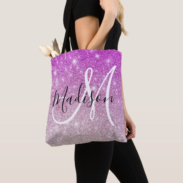 Bolso De Tela Girly y Glam Purpurina púrpura esparcen nombre de  (Detalle)