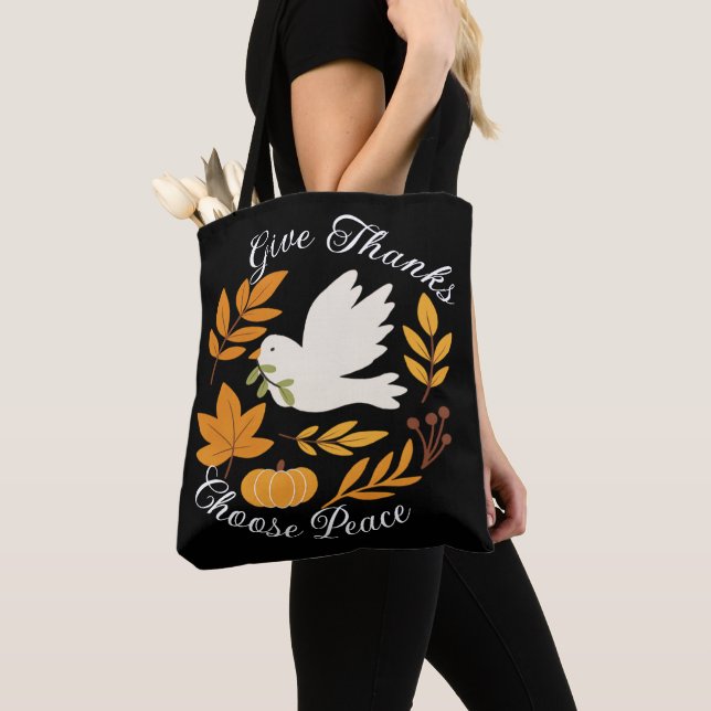 Bolso De Tela 'Give Thanks, Choose Peace' Shoulder Tote (Detalle)