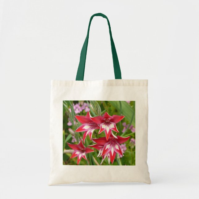 Bolso De Tela Gladiolas Rojo y Blanco Botánico (Frente)