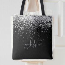 Glam Black Silver Purpurina Monograma Nombre