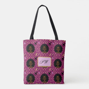 Bolso De Tela Glam Black Woman Afro Hair pic de lápiz labial lun