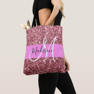 Bolso De Tela Glam Blush Rosa Oro Glitter Brillo Monograma