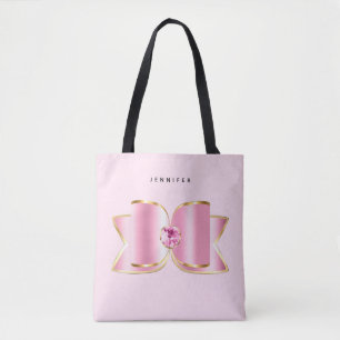 Bolso De Tela Glam Bow rosa con piedra angular