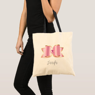 Bolso De Tela Glam Bow rosa con piedra angular
