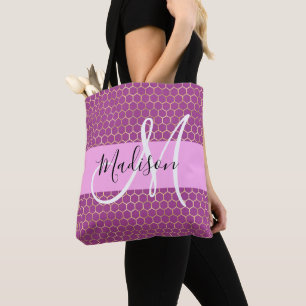 Bolso De Tela Glam Fuchsia Metálico Rosa Miel Monograma Nombre
