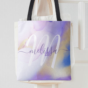 Bolso De Tela Glam Lilac Gold Resumen Paint Elegante Monograma