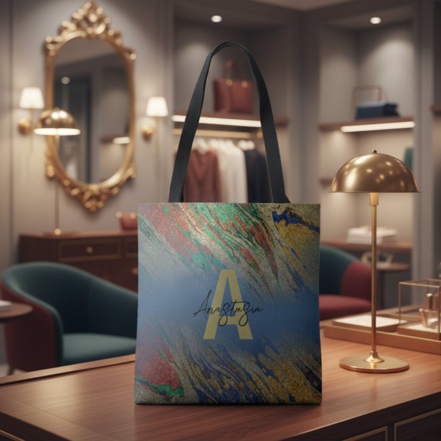 Bolso De Tela Glam Lujo Oro Brillo Mármol Abstracto Monograma (Subido por el creador)