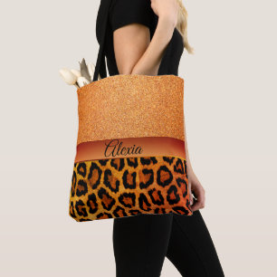 Bolso De Tela Glam Naranja y Gold Leopard
