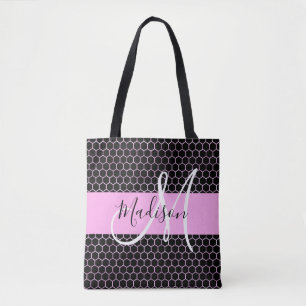 Bolso De Tela Glam Negro Metálico Rosa Miel Panal Monograma Nomb