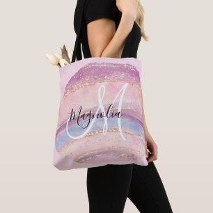 Bolso De Tela Glam Oro Rosa Azul Monograma de Piedra Preciosa Pi