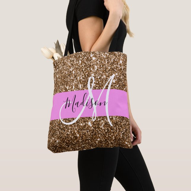 Bolso De Tela Glam Pink & Bronze Purpurina Sparkles Monograma No (Detalle)