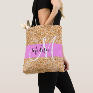 Bolso De Tela Glam Pink & Copper Purpurina Parkles Monograma Nom