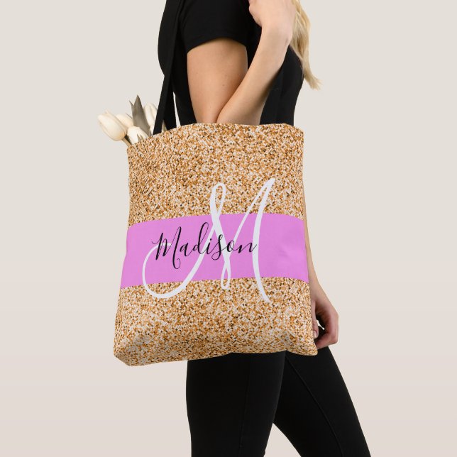 Bolso De Tela Glam Pink & Copper Purpurina Parkles Monograma Nom (Detalle)