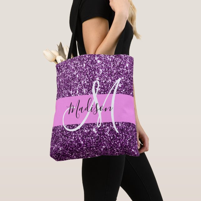 Bolso De Tela Glam Pink & Purple Purpurina Sparkles Monograma No (Detalle)