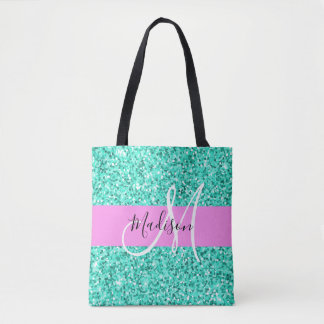 Bolso De Tela Glam Pink Turquoise Purpurina Sparkles Monograma N