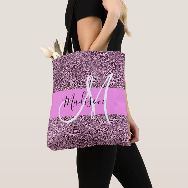 Bolso De Tela Glam Pink & Violet Purpurina Parkles Monograma Nom (Detalle)