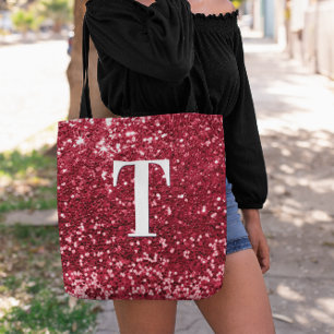 Bolso De Tela Glam Red Faux Purpurina Bokeh Sparkles Monograma