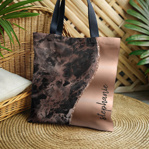 Bolso De Tela Glam Rosa Dorado Negro Mármol Metálico Nombre