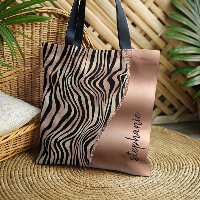 Bolso De Tela Glam Rosa Gold Black Tiger Stripes Metálico Nombre (Subido por el creador)