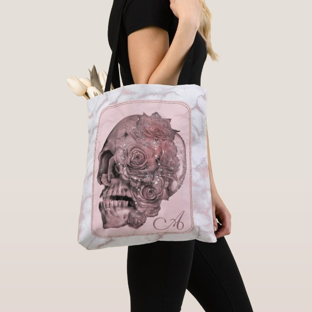Bolso De Tela Glam Rosa Gold Mármol rosa de cráneo (Detalle)