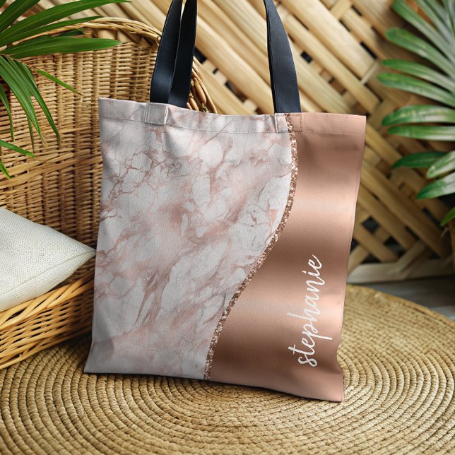 Bolso De Tela Glam Rosa Oro Marble Blanco Nombre metálico (Subido por el creador)