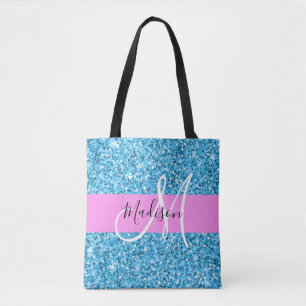 Bolso De Tela Glam Sky Azul Rosa Brillo Purpurina Monograma