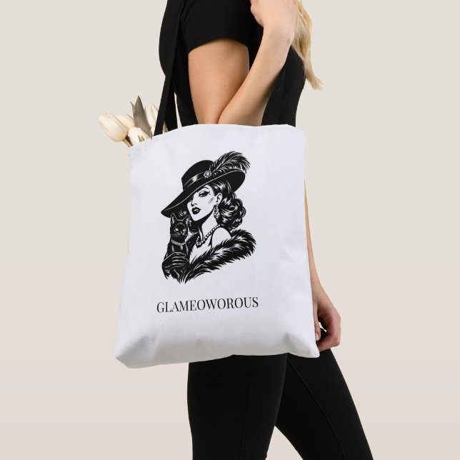 Bolso De Tela Glam Woman with Cat Fashion Illustration (Detalle)