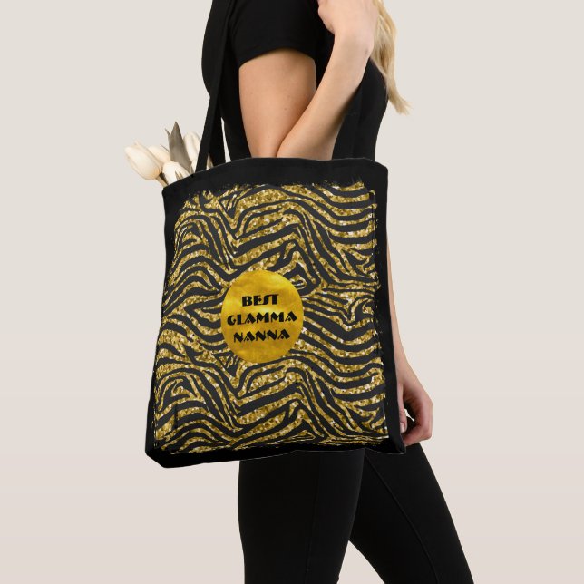 Bolso De Tela Glamorosa Abuela Oro Animal Negro Imprimir mamáes  (Detalle)
