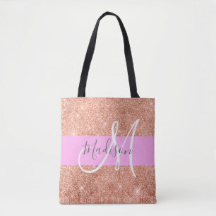 Bolso De Tela Glamour Femenino Rosa Dorado Brillante Monograma N