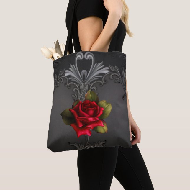 Bolso De Tela Glamour gótico Rosa Roja Glam Ornamental Negro (Detalle)