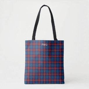 Bolso De Tela Glenn Clan Tartan Royal Blue Planteg Monograma