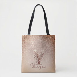 Bolso De Tela Glitter  Rose Gold Floral Letter Y Tote