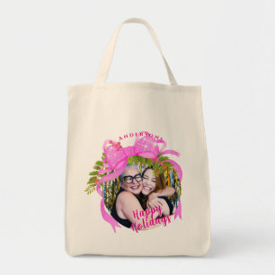 Bolso De Tela Glittering Pink Ribbon Navidad Foto