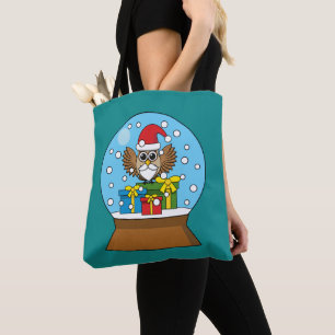 Bolso De Tela Globe de nieve con búho de Santa Claus